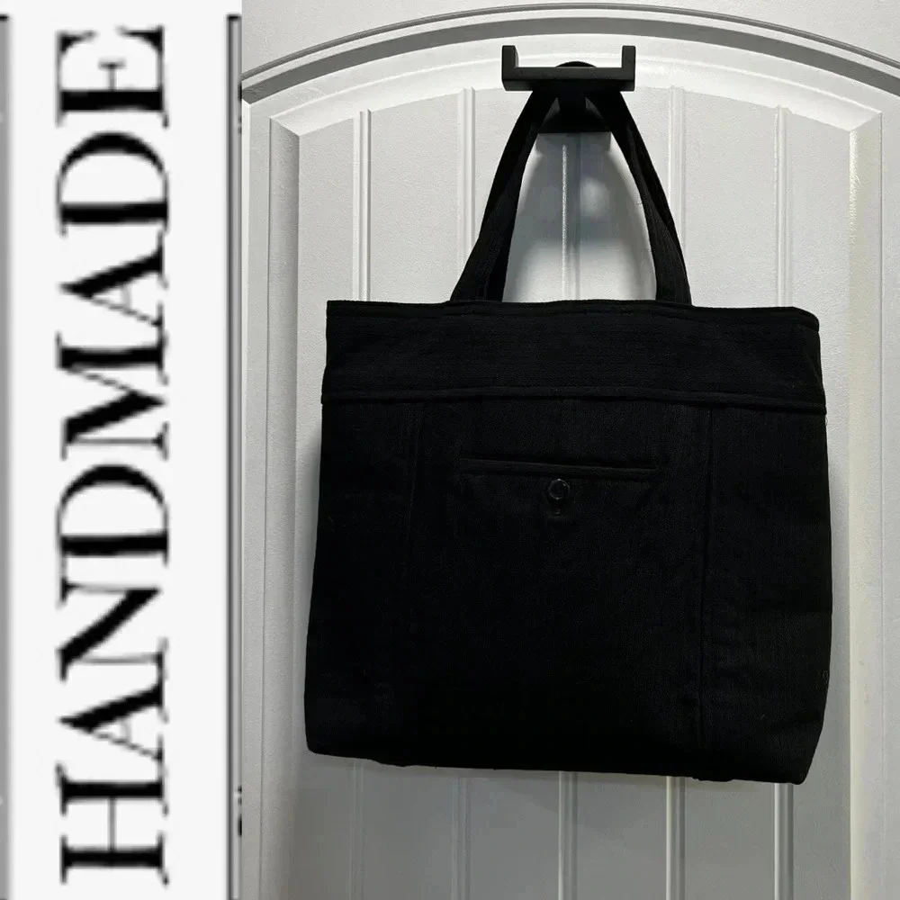 Handmade Handbag‎ made from Mens Black Dress Pants.